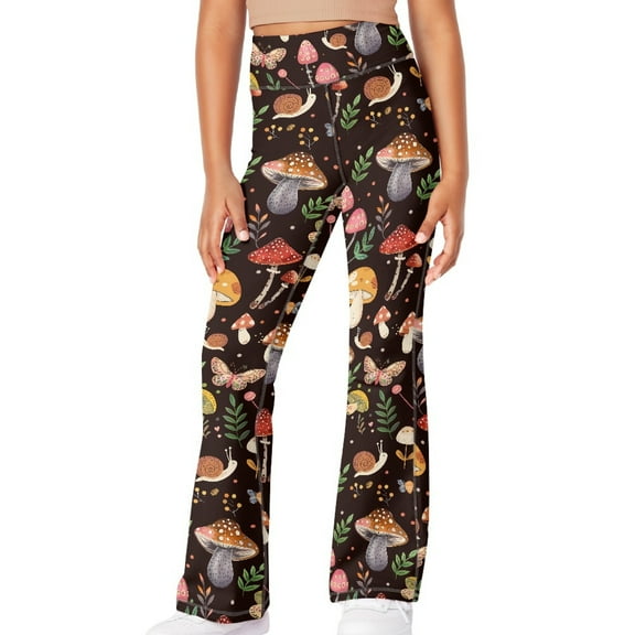 DISNIMO Colorful Mushroom Girls Bell Bottom Pants Summer Flare Bootcut Leggings 5-6 Years Kids Dancing Yoga Bell Bottoms Leggings with Pockets