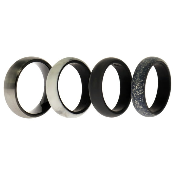 Juego de anillos de boda de silicona con cepillado doble de 6 mm - Mármol de ROQ para mujer - Anillo de 4 x 7 mm