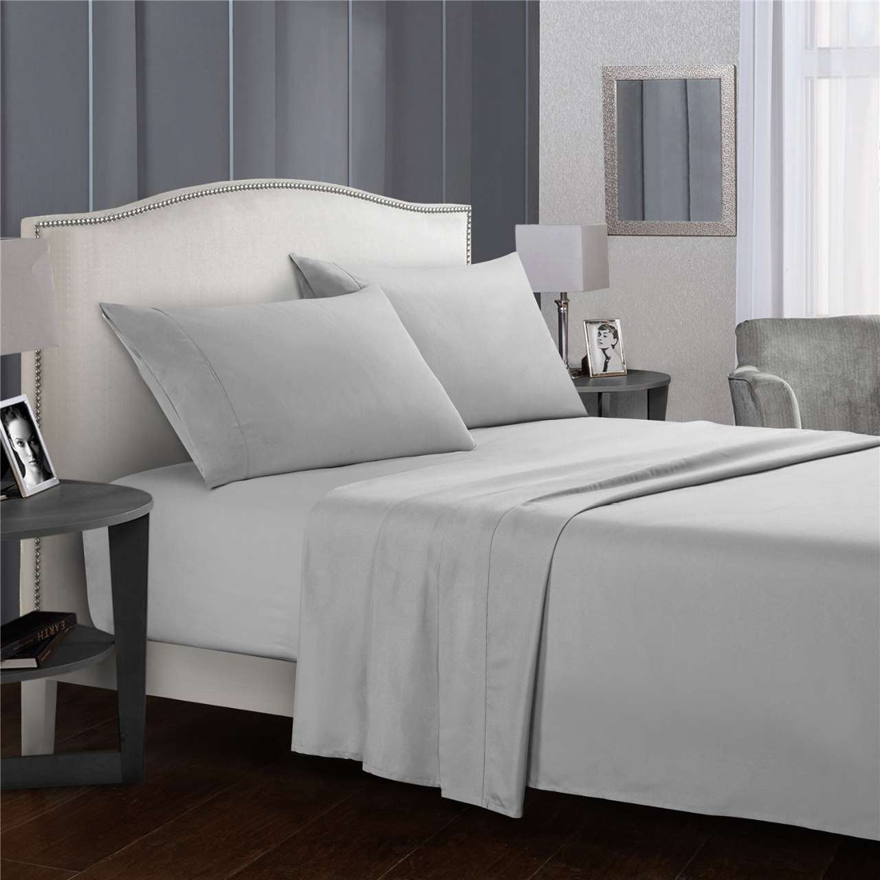 PRETTY SEE 4 Piece Hotel Bed Sheet Set Elastic Corner Band Antimite