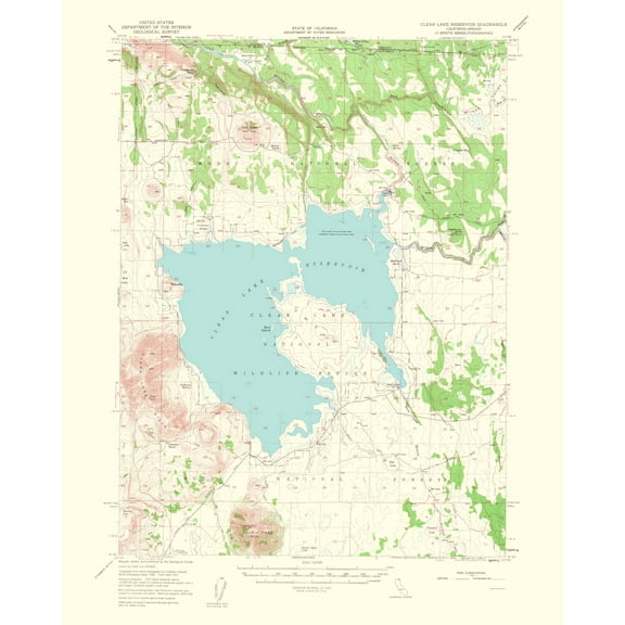 Topographical Map - Clear Lake California Quad - USGS 1964 - Vintage Wall Art