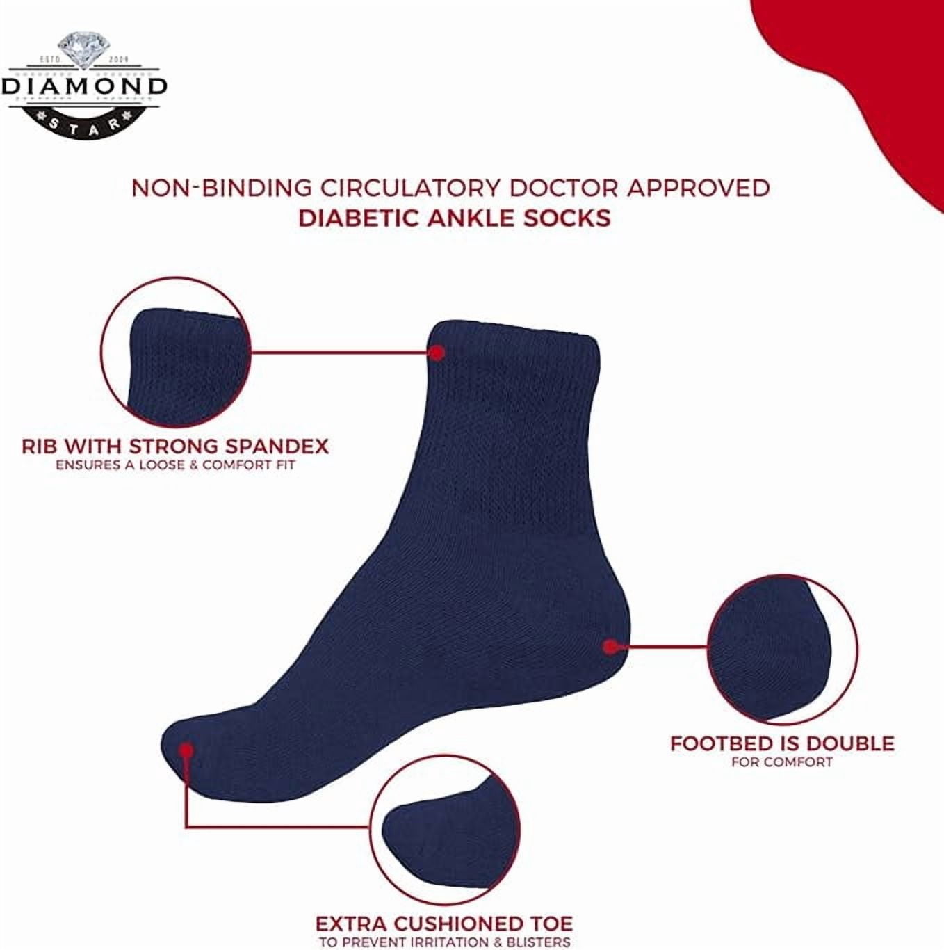 Diamond Star Diabetic Ankle Socks - Non Binding Quarter Socks for Men & Women, Cushion Circulatory Socks (Navy - 3 Pairs, Socks Size 9-11, Fit Women's Shoe Size 5-10)