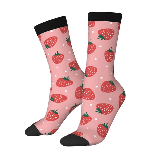 Fotbe Strawberries Calcetas Largas con Estampado para Hombre y Mujer – Calcetas de Compresión Transpirables y Elásticas, Viajar y Uso Diario Talla 5-11