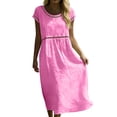 thumbnail image 2 of YuXingFu Womens 100% Cotton Dresses Maxi Crew Neck Plus Size Womens Dress Short Sleeve Solid Color Long Casual Summer Pink S, 2 of 9