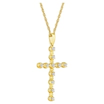 Araiya Fine Jewelry 10K Yellow Gold Round Diamond Cross Pendant with Gold Plated Silver Rope Chain Necklace (1/4 cttw, I-J Color, I2-I3 Clarity), 18"