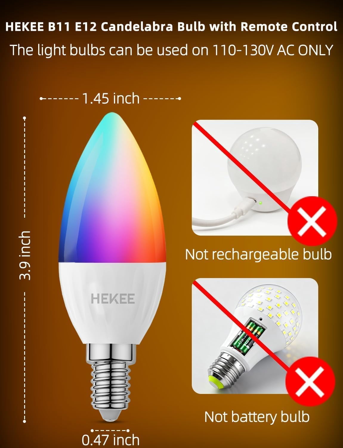 E12 LED Candelabra Light Bulbs, Color Changing Candle, C37 B11 40W Incandescent Equivalent, 450 Lumen, RGB + 2700K Warm White, 5Watt, 12 Colors, 2 Modes, Timer, Remote Control(4 Pack)