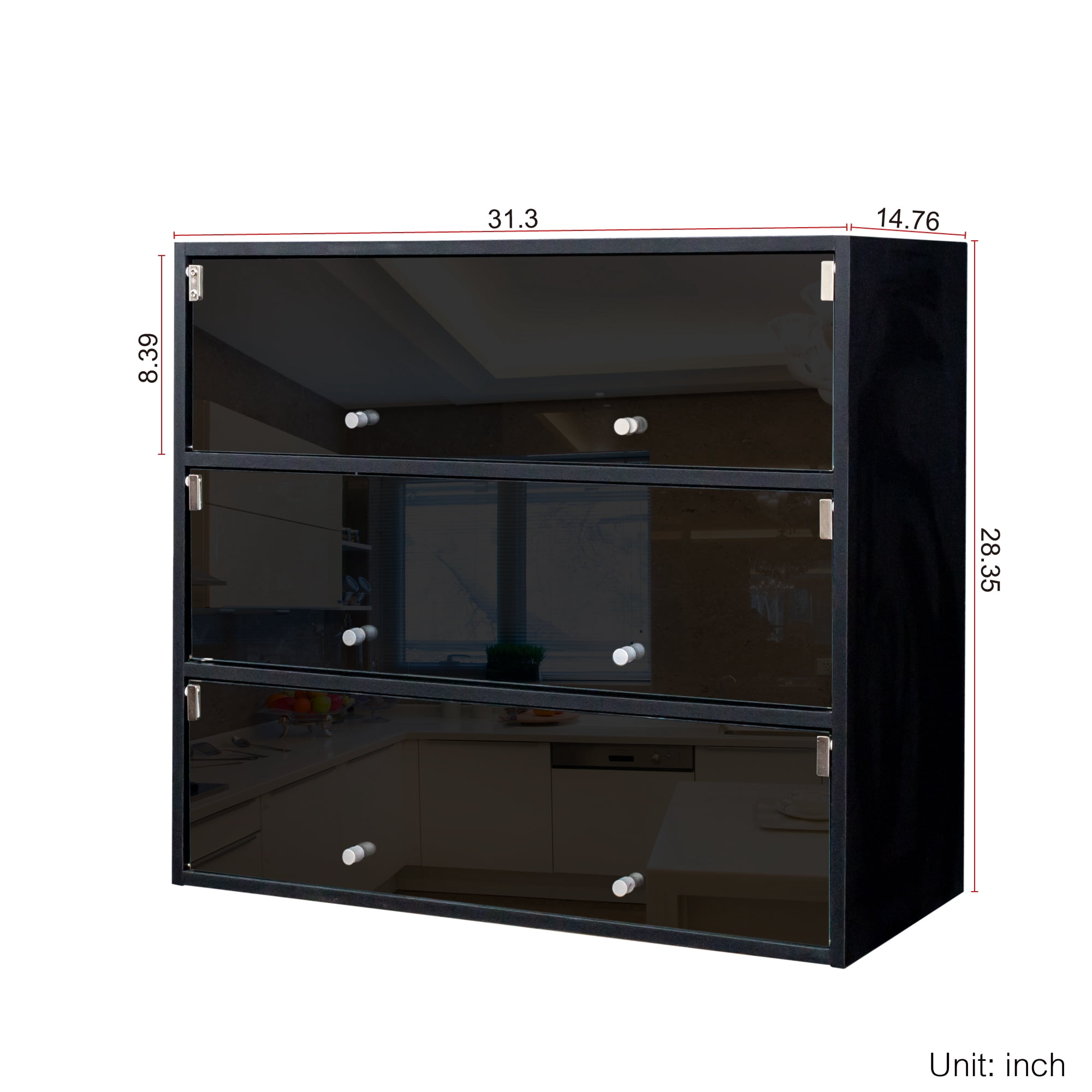 Mintazer 3 Tier Modern Shoe Storage Cabinet with LED Lights & Glass Door, Stackable Shoe Storage Box for Entryway, Black