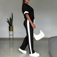 thumbnail image 6 of Costeam Womens Short Sleeve Contrast Trim Top and Drawstring Waist Pants Two Piece Set with Side Pockets Casual Tracksuit Loungewear, 6 of 6