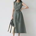 thumbnail image 4 of Wycnly Formal Dresses for Women with Tie Loose Swing Soft Cottin Linen Tank Dress Round Neck Sleeveless Solid Summer Long Dresses Gray S Clearance Clothes, 4 of 7