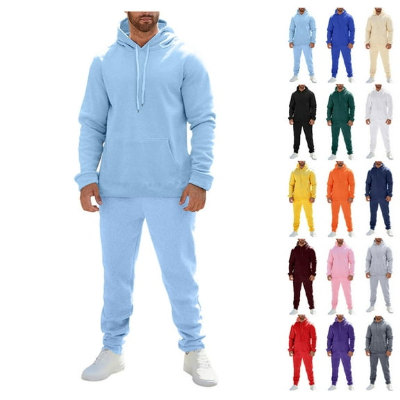Track Suits for Men Long Sleeve Hoodies and Sweatpants Two Piece Sets Baggy Cotton Activewear Running Training Light Blue XL