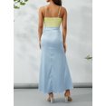 thumbnail image 3 of Damas Temperamento Vestido Largo Slip, Verano Mujeres Estilo Ocio Color Contraste Empalme Cuello en V Sin Mangas Playa Falda Slim, 3 of 5