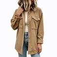 thumbnail image 4 of AherBiu Button down Shirt for Women Corduroy Shacket Collared Lapel V Neck Long Sleeve Casual Loose Tops with Pockets(XX-Large,Khaki), 4 of 7