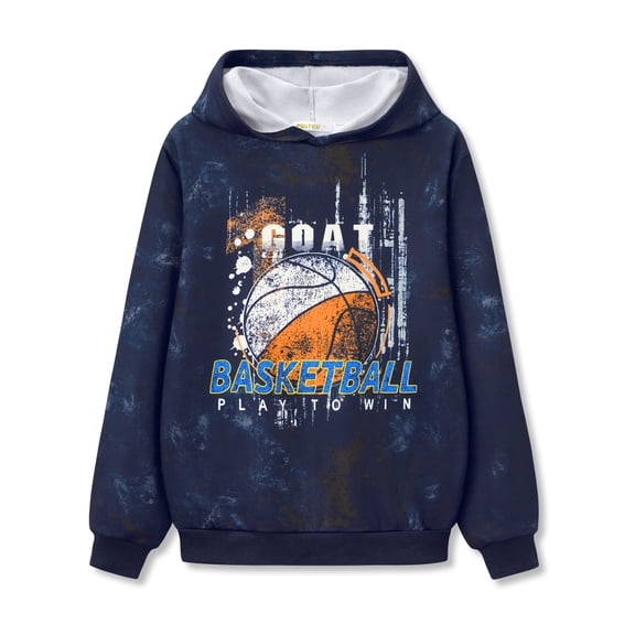 Cooltree Boys Hooded Sweatshirt - Fashion Soft Long Sleeve Basketball Dark Blue Pullover Casual Tops Size 10