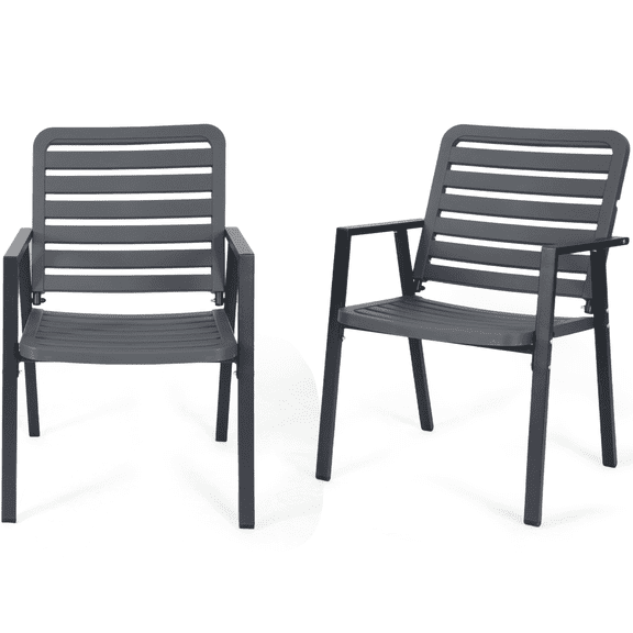 DELMANGO Patio Chairs Set of 2 with Metal Frame, Outdoor Dining Chairs for All-Weather, Porch, Garden, Gray