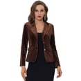 thumbnail image 1 of Chaqueta de terciopelo Allegra K Vintage con botón de solapa para mujer Marrón L, 1 of 5