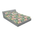 thumbnail image 2 of Garden Fitted Sheet & Pillow Sham Set, Beige and Pink Colored Flowers with Green Leaves in Watercolor Painting Art, Decorative Printed 3 Piece Bedding Decor, King, Tan and Multicolor, by Ambesonne, 2 of 2