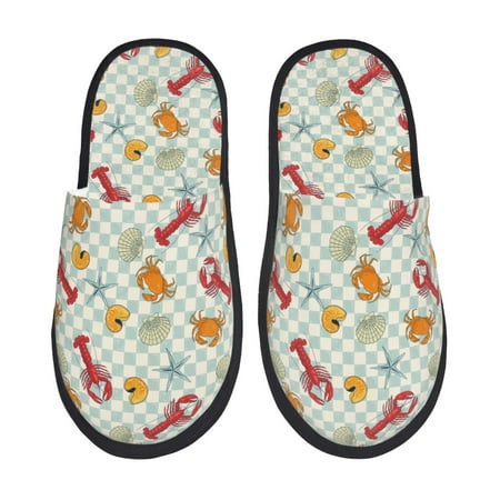 Balery Lobster Sea Shell Slient Indoor Furry Fleece Comfort House Shoes Soft Non-Slip Home Shoes Cotton slippers House Slippers-- Medium