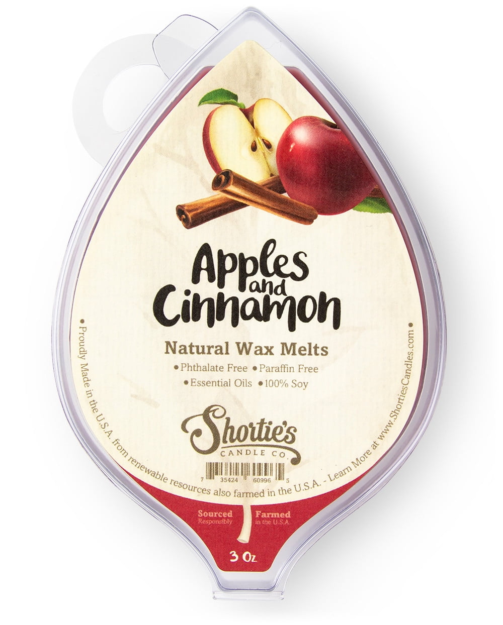 Apples & Cinnamon All Natural Soy Wax Melts 1 Highly Scented 3 Oz