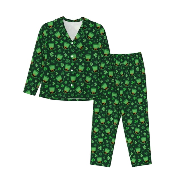Fotbe Happy St. Patrick's Day Conjunto de Pijama de Manga Larga para Mujer con Estampado, Ropa de Dormir de 2 Piezas, Conjunto de Casa Suave y Cómodo con Bolsillos-X-Large