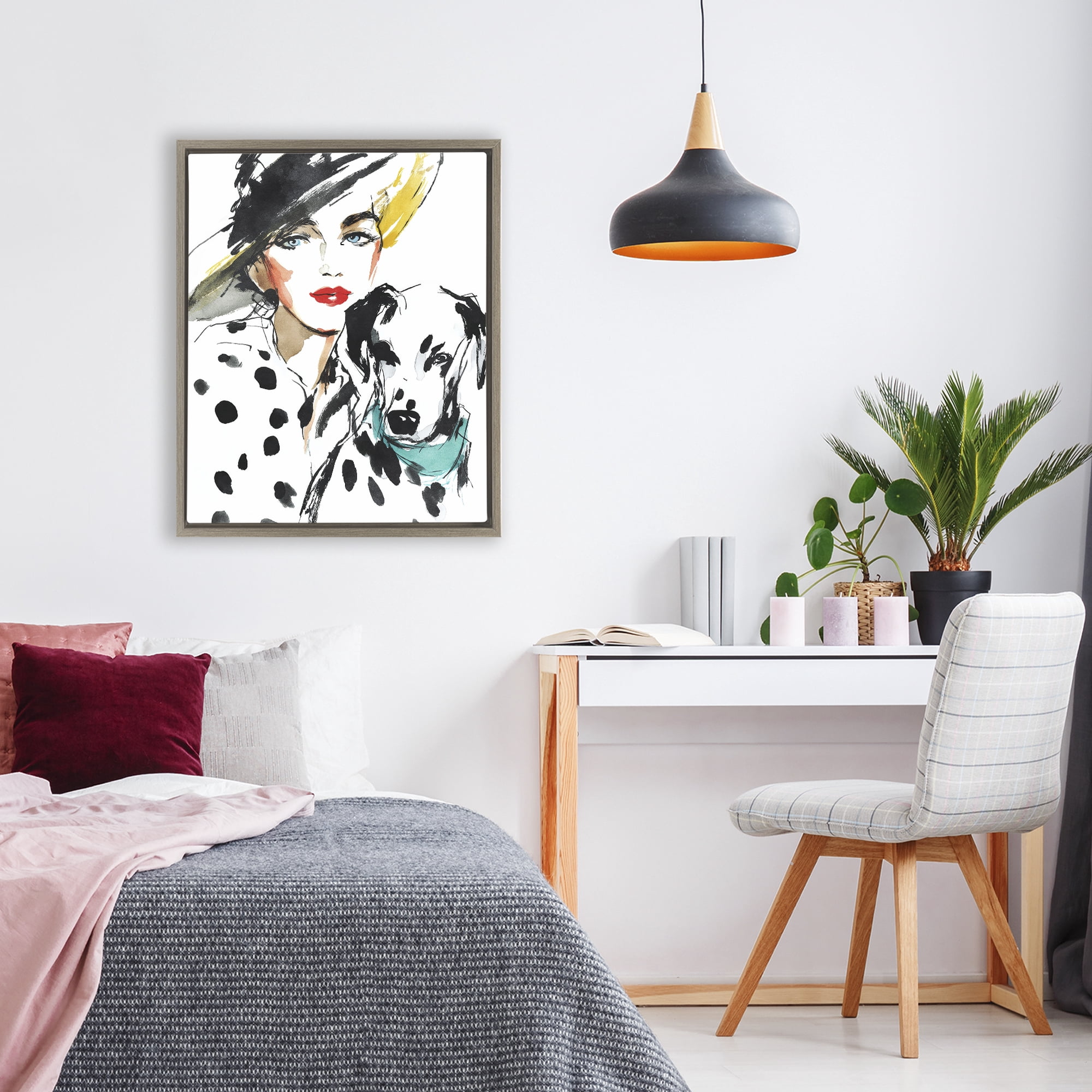 Stupell Industries Trendy Dalmatian Muse Brown Framed Floater Canvas Wall Art, design by Svetlana Aleynikova