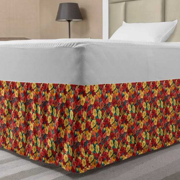 Anemone Flower Bed Skirt, Retro Style Floral Pattern ...