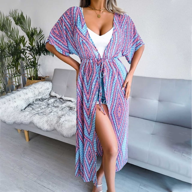 Styesk Cardigan pour Femmes Mode Décontractée Imprimé Chiffon Cardigan Long Chemise de Soleil Blouse de Plage