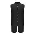 thumbnail image 4 of ECZHAW Mens Linen Sets 2 Piece Outfits Sleeveless Button Down Shirt and Shorts Set Summer Beach Vacation Outfit with Pockets, 4 of 6