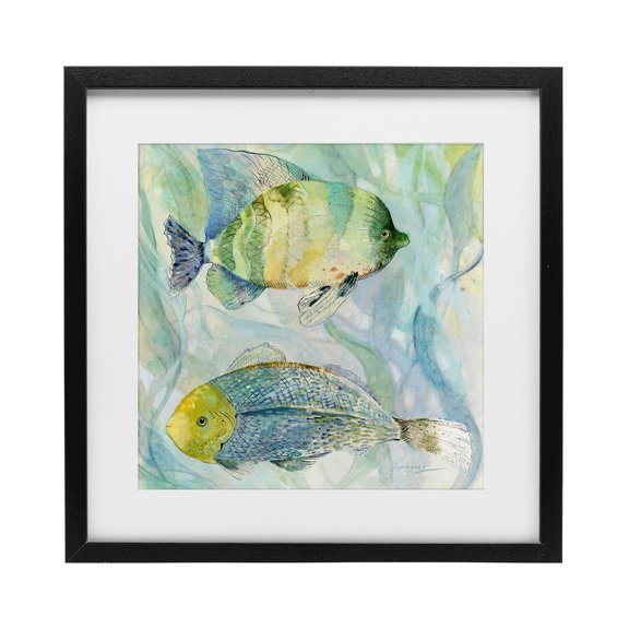 Stupell Industries Sweet Fish Duo Blue Green Black Framed Print Under Glass, design by Lorenzo Collective