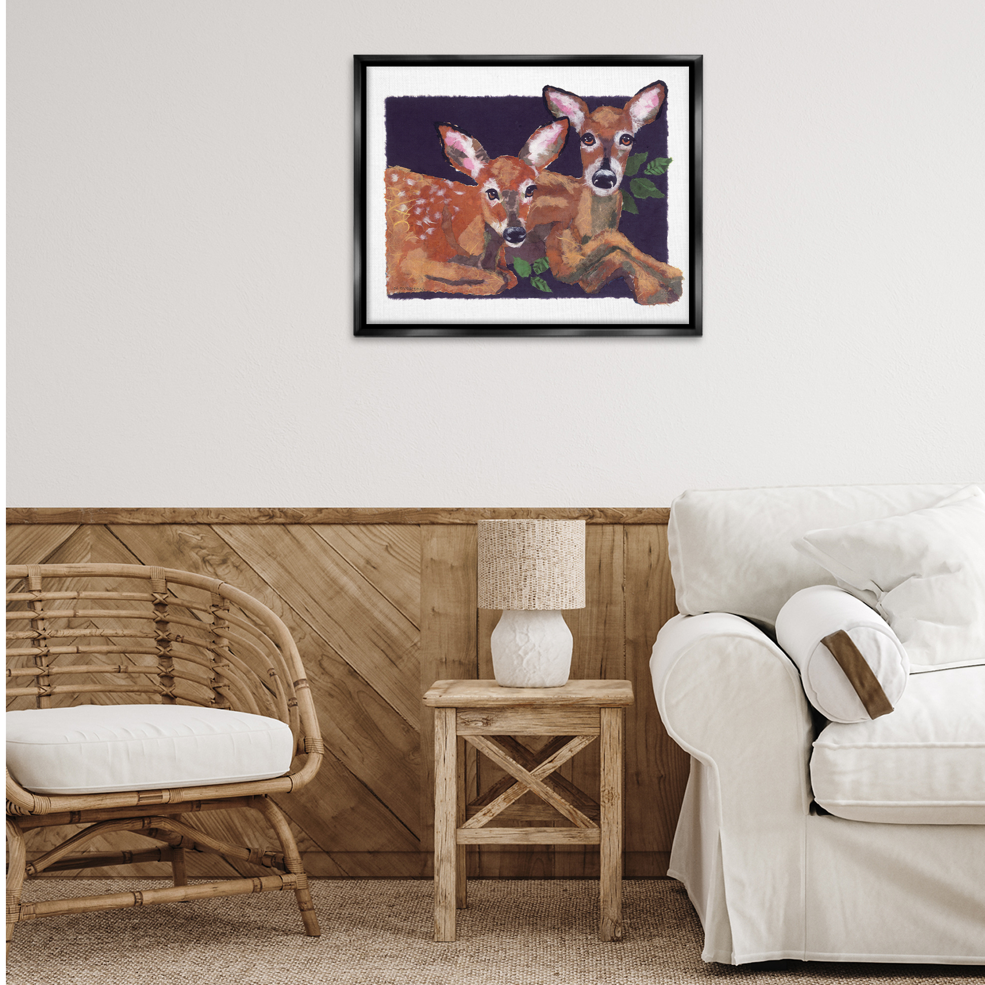 Stupell Industries Fawn Siblings Portrait Animals & Insects Painting Black Floater Framed Canvas Art Print Wall Art, 31 x 25