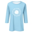 thumbnail image 3 of EHTMSAK 3/4 Sleeve Shirts for Women Solid Color Sunflowers Printed Elbow Length Crewneck Tee Tops Fashion Loose Fit Shirts Plus Size Summer 2024 Trendy Blouses Light Blue 4XL, 3 of 4