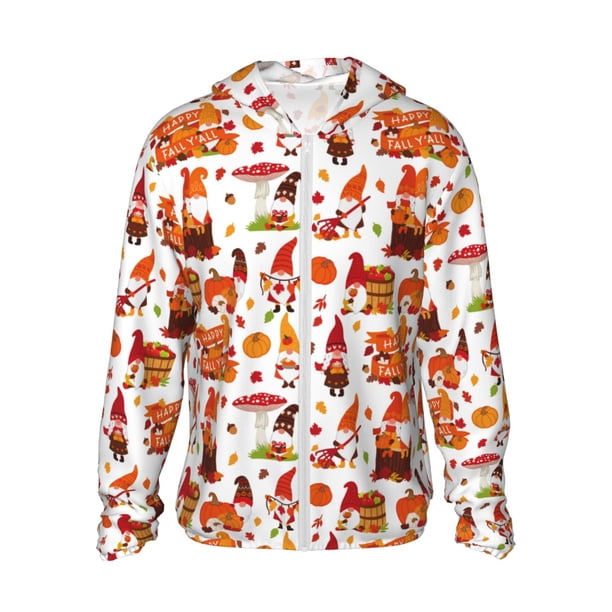 Balery Autumn Gnome Sudadera ligera de manga larga con capucha y protección solar UPF 50+ para hombre y mujer, ideal para pesca y running-3X-Large