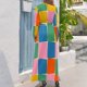 thumbnail image 2 of Vestido largo de verano con estampado de cuadrícula de colores vivos y cuadros modernos de Flux, vestido diario, 2 of 4