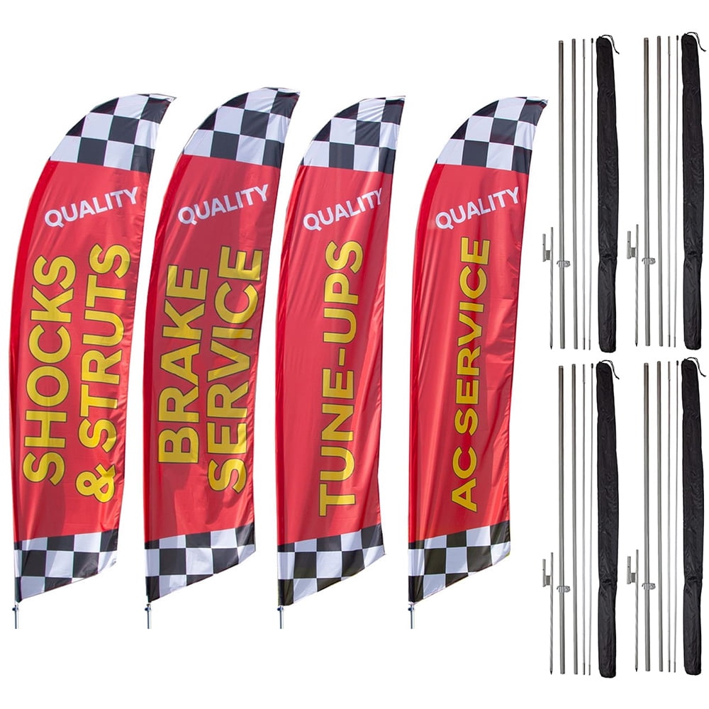 Vispronet Auto Repair Shop Feather Flag Set, Flag Pole Kit with 4 Flags, 4 Poles, & 4 Ground Stakes