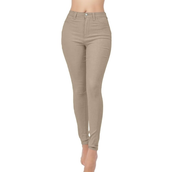 LUOGENLI Female Casual Pants Waisted Fashion High Pant Stretc Womens for Women Jeans Pants Cotton Casual Pants Women Wide Leg White Business Casual Pants for Women Relaxed Fit Khaki L