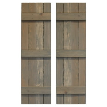14 in. x 36 in. Stone Gray Traditional Board & Batten Exterior Shutters Pair
