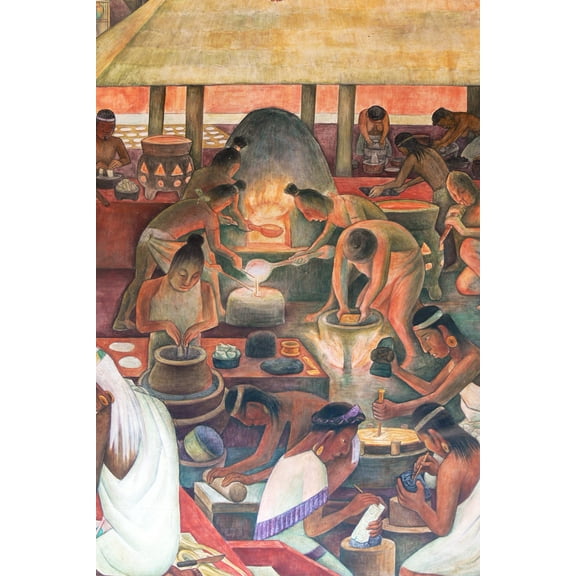 24x36 gallery poster, Mural showing Aztec production of gold by Diego Rivera