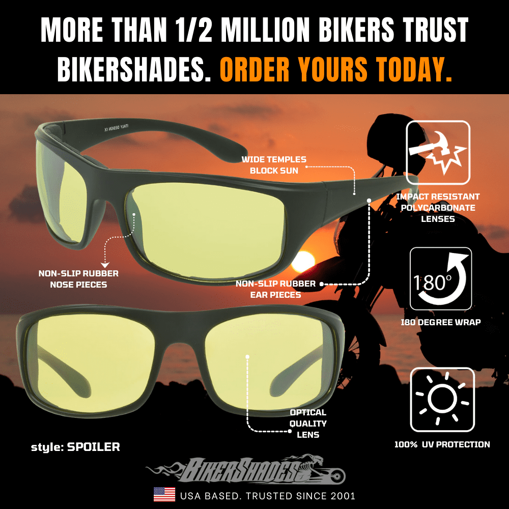 Bikershades Motorcycle Riding Safety Sunglass Foam Padded Large Fit Wind, Dust and Impact Resistant
