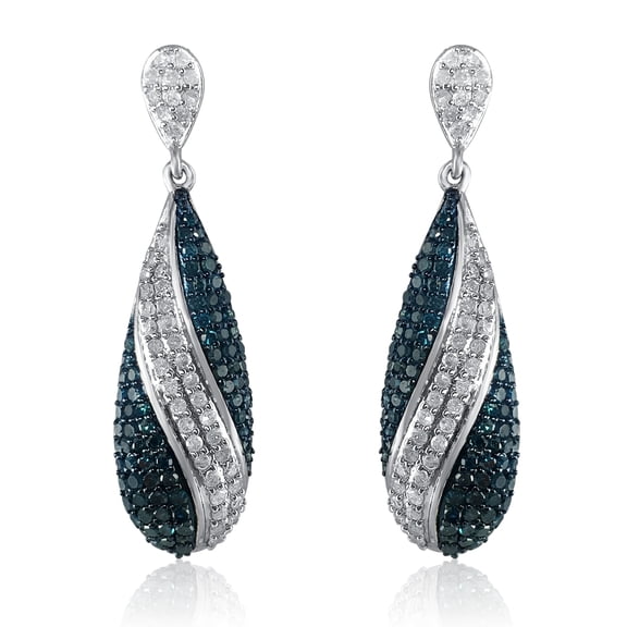 Jewelspaark 2.14 Carat (Cttw) Round Cut Natural White and Blue Diamond Drop Dangle Earrings Sterling Silver Screw Back