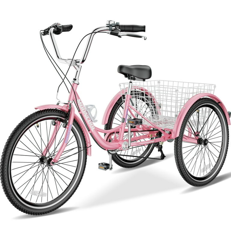 Lilypelle 24 26 inch Adult Tricycle for Women Men Seniors 7 Speed Three Wheel Cruiser Bike Trike with Large Basket Low Step Through Frame Exercise