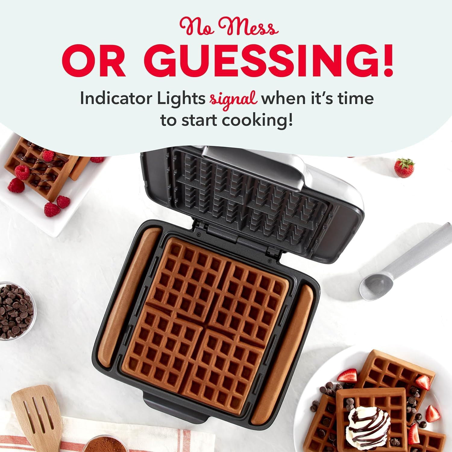No-Drip Waffle Maker - Makes Four Waffles at Once for Hassle-Free Breakfasts - Dual Nonstick Heating Plates & Quick Heat-Up System - Easy-Release Surface - Silver