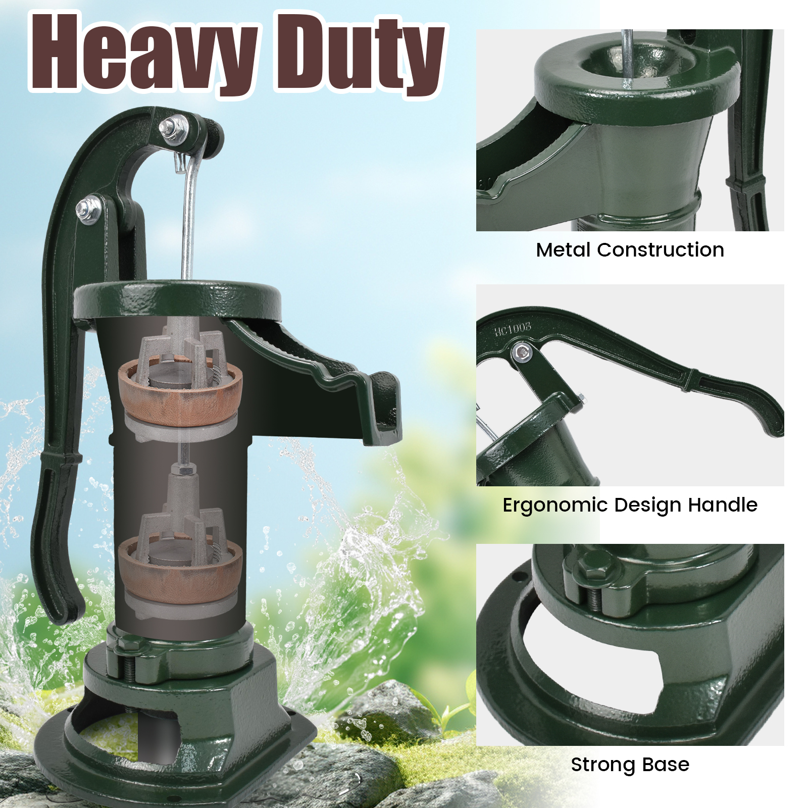 iMeshbean Antique Well Hand Pitcher Pump 25 ft Max Lift Cast Iron Manual Water Pump