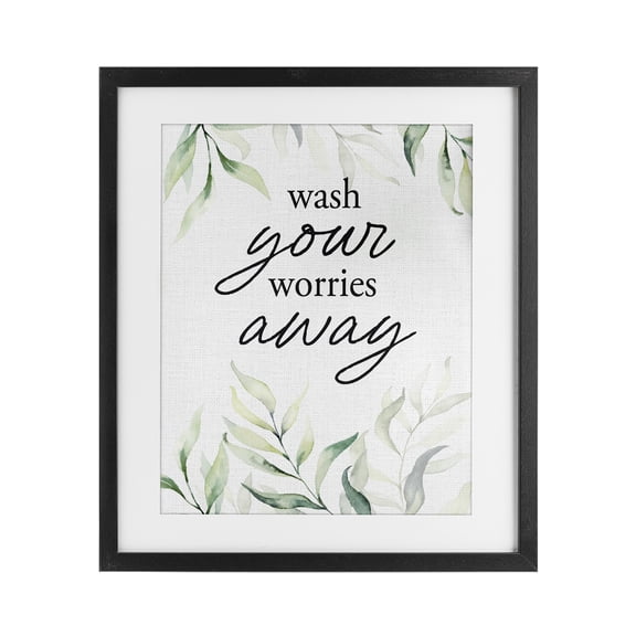 Wash Worries Away Leaves Black Framed Print Under Glass, design by Lettered and Lined