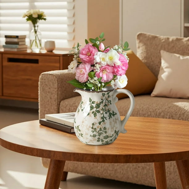 Decoración del hogar, decoración de habitaciones, decoración de paredes, jarrón de cerámica con forma de olla de leche agrietada de hielo rural, decoración de arreglos florales Feng Shui, jarrón de ce