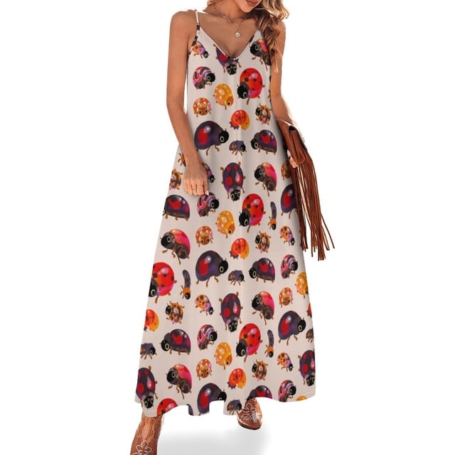 Vestido sin mangas de mariquitas, vestidos de fiesta para mujer, vestido para mujer 2024
