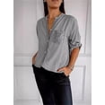 thumbnail image 4 of Camiseta informal de algodón con escote en V y lentejuelas de manga corta, camiseta informal con escote en V y lentejuelas brillantes, camiseta Runaivete, 4 of 6