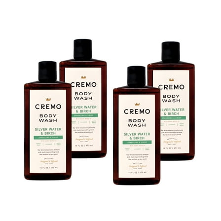 4 Pack - Cremo Body Wash for Men, Silver Water & Birch, Sparkling & Crisp, 16 Fl Oz