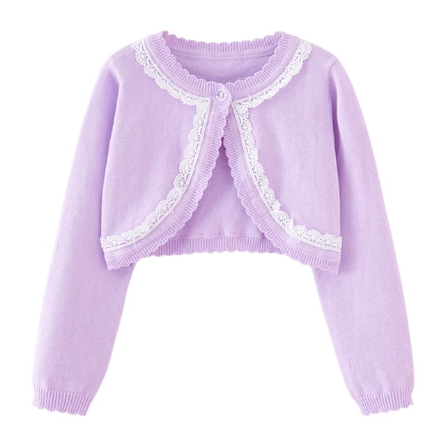 Kovlvoll Toddler Baby Girls Clothes Cropped Lace Cardigans Knitted Comfort Long Sleeve Tops Button Open Front Coat