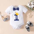 thumbnail image 6 of YDFCWXW Baby Boy My First Birthday Outfit Infant Bow Tie Romper with Suspenders, Cake Smash 1 Year Old Birthday Clothes (Blue, 12-18Months), 6 of 7