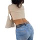 thumbnail image 3 of Sunloudy Mujeres Crop Tops, Cuello Redondo Manga Corta Color Sólido Lado Dividido Casual Verano Camisetas Cortas Sunloudy moda, 3 of 8
