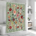 thumbnail image 5 of Sage Green Floral Shower Curtain Set - Long 72" x 84" Washable Bathtub Curtain with 12 Hooks, Spring Flowers Leaves Farmhouse Waterproof Fabric Stall Shower Curtains for Bathroom/Bathtub Décor, 5 of 6