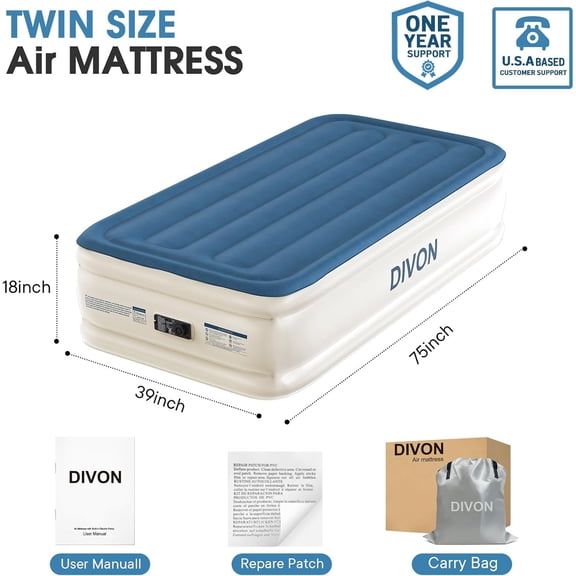 Twin Air Mattress with Built-in Pump, 18 Inch Raised Inflatable Bed for Camping Travel